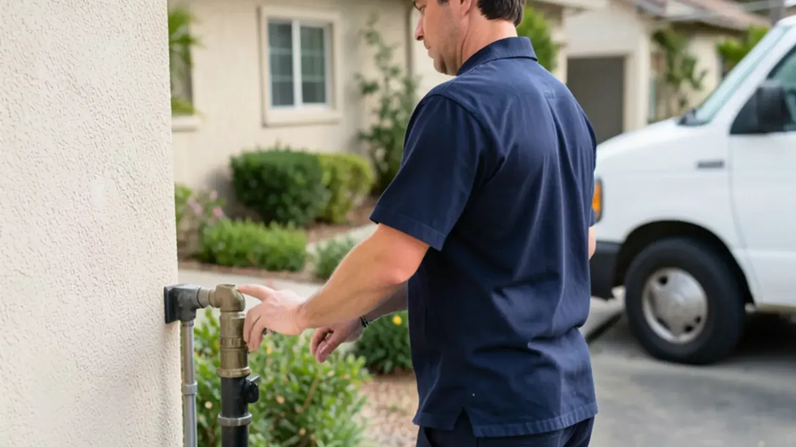 Plumbing technician examining residential fixtures for sewer camera inspections before purchasing an older home